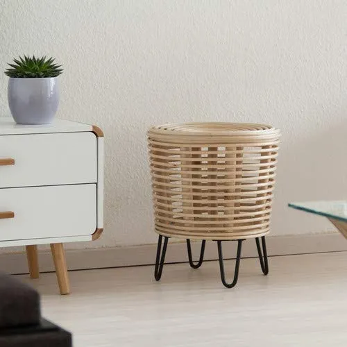 Relaxdays 10021509_126 rotin, Pouf Rond, Tabouret Design, Repose, Fauteuil tressé 4 Pieds, Nature, 44x40x40