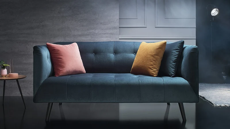 BOBOCHIC PARIS Canapé 3 Places Fixe avec coussins Bleu Canard, 225 x 93 x 77 cm