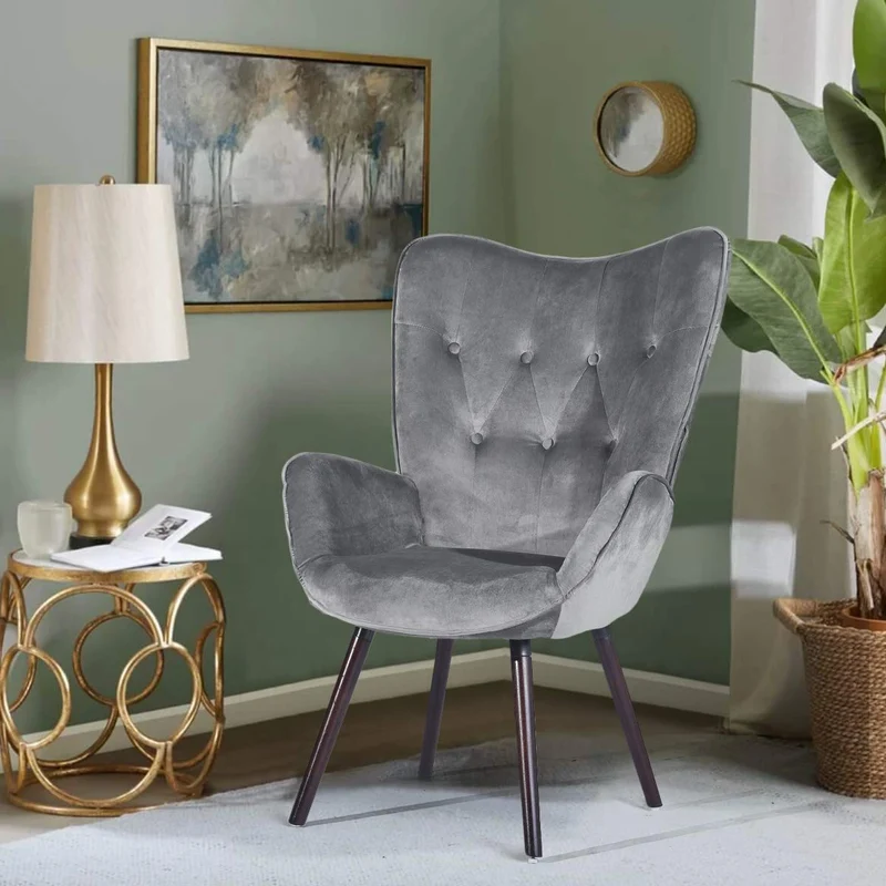 Furnish 1 Chaise de détente Mode avec Tissu Gris et Utilisation dans Le Salon Velours Gris