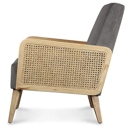 Déco en Ligne - Fauteuil Velours Gris cannage