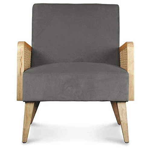 Déco en Ligne - Fauteuil Velours Gris cannage