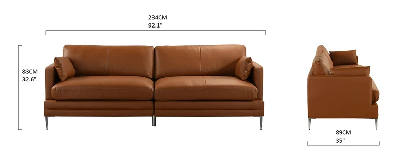 BHDesign HADRIEN - Canapé Moderne Contemporain - Cuir véritable - Marron Clair