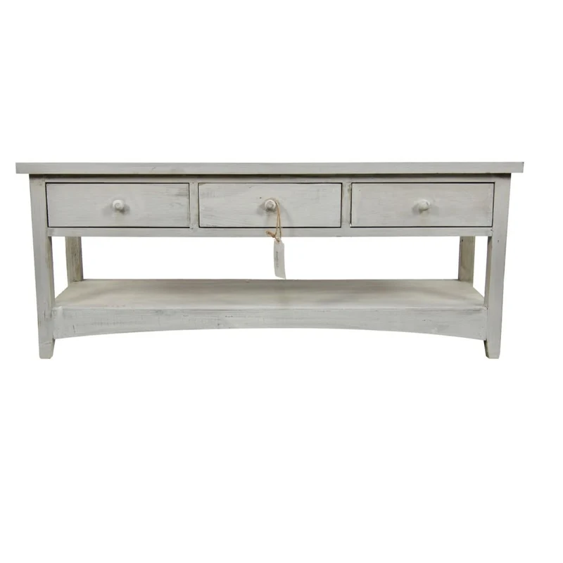 Meuble Console Bois Cerusé Blanc 3 Tiroirs 110x38x45cm - Décorations d'Autrefois