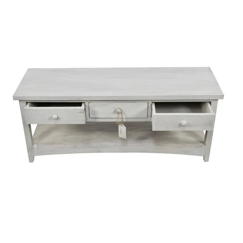 Meuble Console Bois Cerusé Blanc 3 Tiroirs 110x38x45cm - Décorations d'Autrefois
