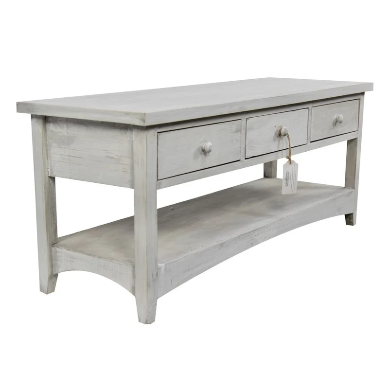 Meuble Console Bois Cerusé Blanc 3 Tiroirs 110x38x45cm - Décorations d'Autrefois