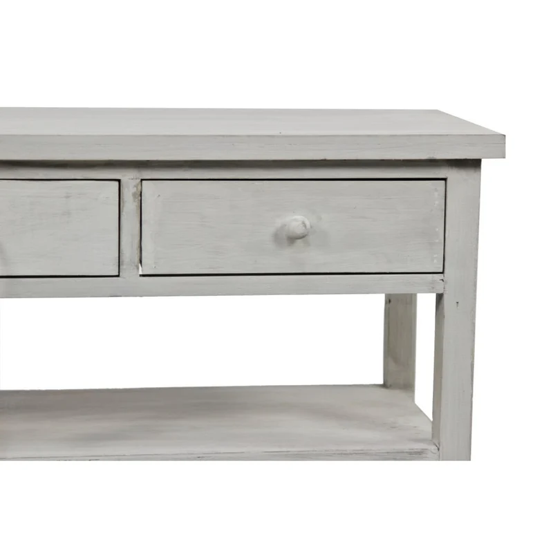 Meuble Console Bois Cerusé Blanc 3 Tiroirs 110x38x45cm - Décorations d'Autrefois