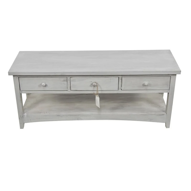 Meuble Console Bois Cerusé Blanc 3 Tiroirs 110x38x45cm - Décorations d'Autrefois
