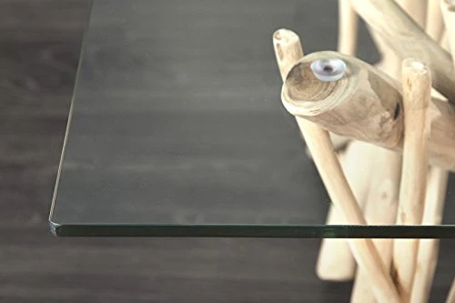 DuNord Design Table Basse Table d'appoint Algarve Bois flotté schwemmholz Massif Naturel Table en Verre