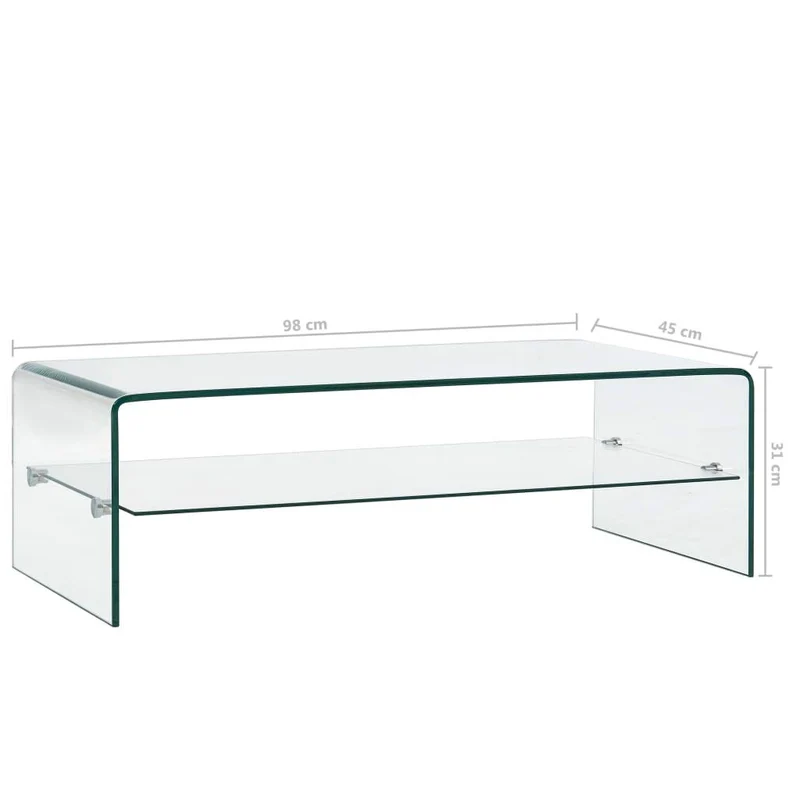 Tidyard Table Basse Verre Trempé | Table Basse Salon 98 x 45 x 31 cm avec 1 Étagère