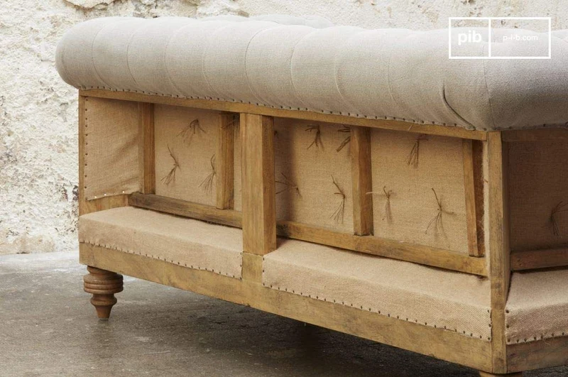 pib Grand Canapé Chesterfield Montaigu Gris - Bois Massif, Haute résistance | Un Magnifique canapé Chesterfield en Toile de Jute à la Structure apparente - Beige (L218 x H72 x P82 cm)