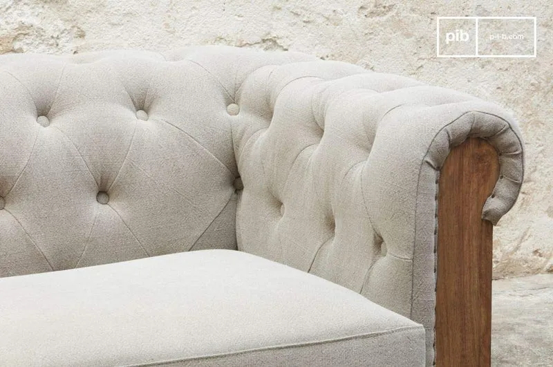 pib Grand Canapé Chesterfield Montaigu Gris - Bois Massif, Haute résistance | Un Magnifique canapé Chesterfield en Toile de Jute à la Structure apparente - Beige (L218 x H72 x P82 cm)
