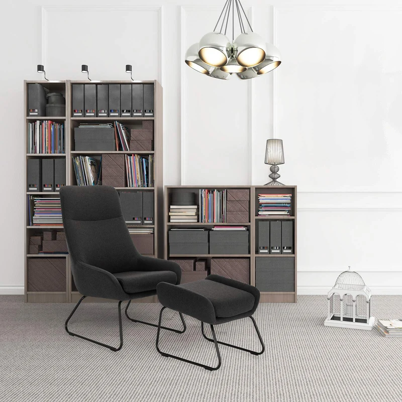WOLTU SKS17dgr Fauteuil Relaxant avec Tabouret Repose-Pieds Fauteuil TV Relax pour détente rembourré en Tissu, Gris Foncé