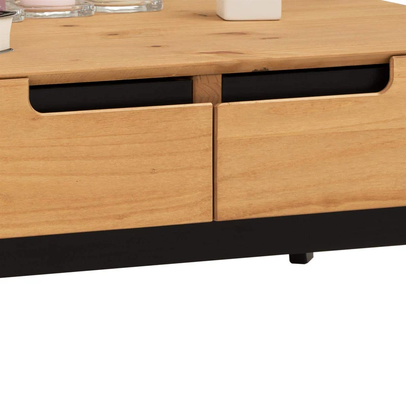 IDIMEX Table Basse Tibor Style scandinave Design Vintage Nordique Table de Salon rectangulaire avec 2 tiroirs et 2 niches, en pin Massif Finition Bois Naturel teinté