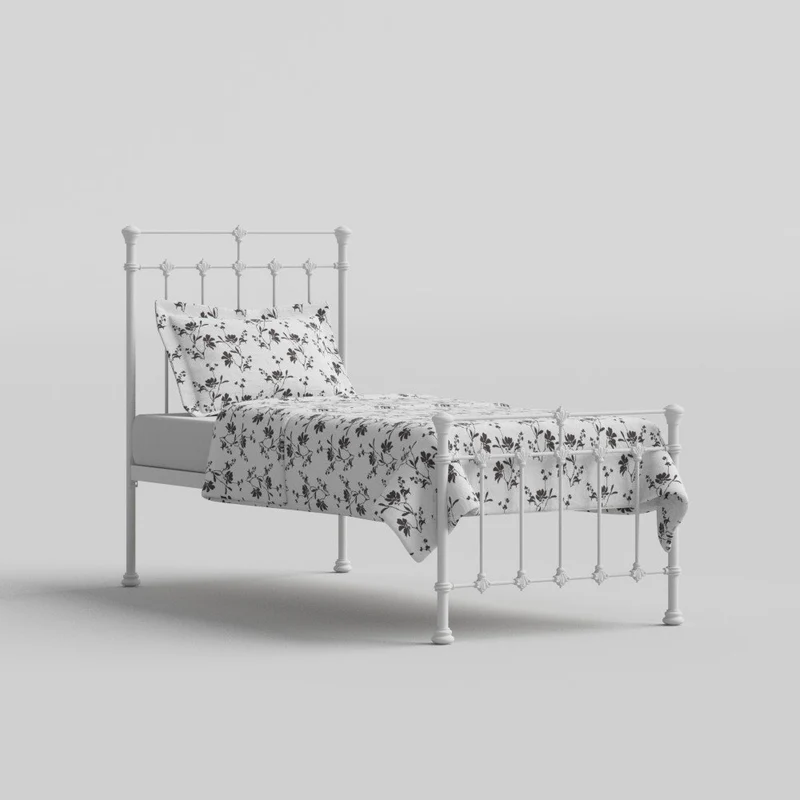 The Original Bed Co. Lit Metal Edwardian Cadre de Lit en Fer avec Sommier à Lattes en Bois 90 x 190 cm Blanc Satiné