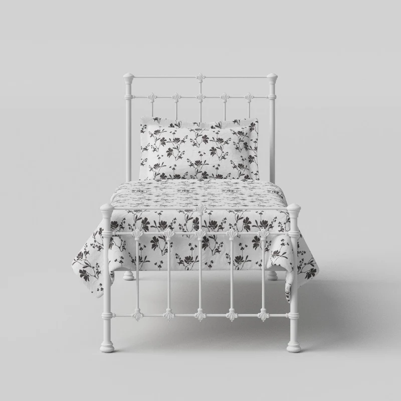 The Original Bed Co. Lit Metal Edwardian Cadre de Lit en Fer avec Sommier à Lattes en Bois 90 x 190 cm Blanc Satiné