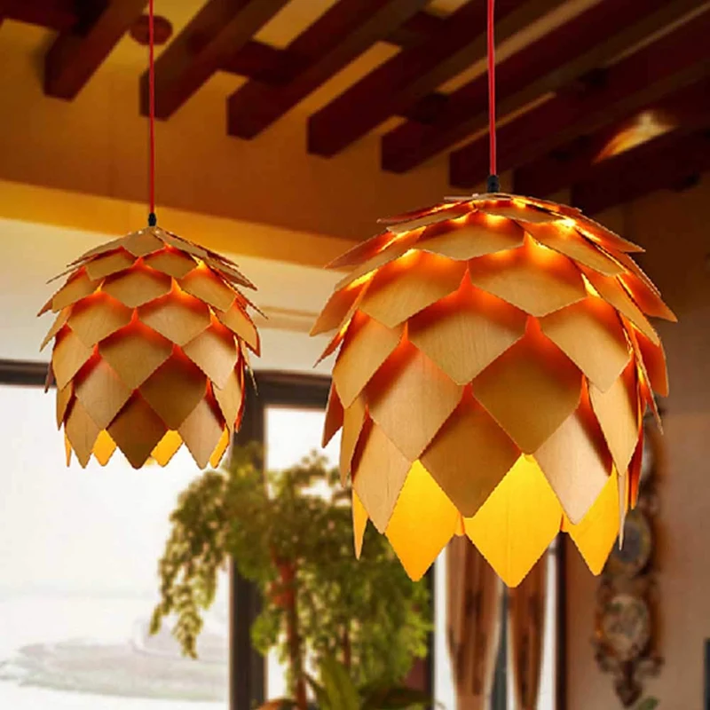 YingZW Décoration Simple Lampe Rétro Bois Naturel Clair Bois tissé à la Main au Plafond en Bois Chambre Salon Plafond Café Bar Couloir,50cm