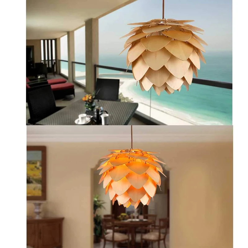 YingZW Décoration Simple Lampe Rétro Bois Naturel Clair Bois tissé à la Main au Plafond en Bois Chambre Salon Plafond Café Bar Couloir,50cm