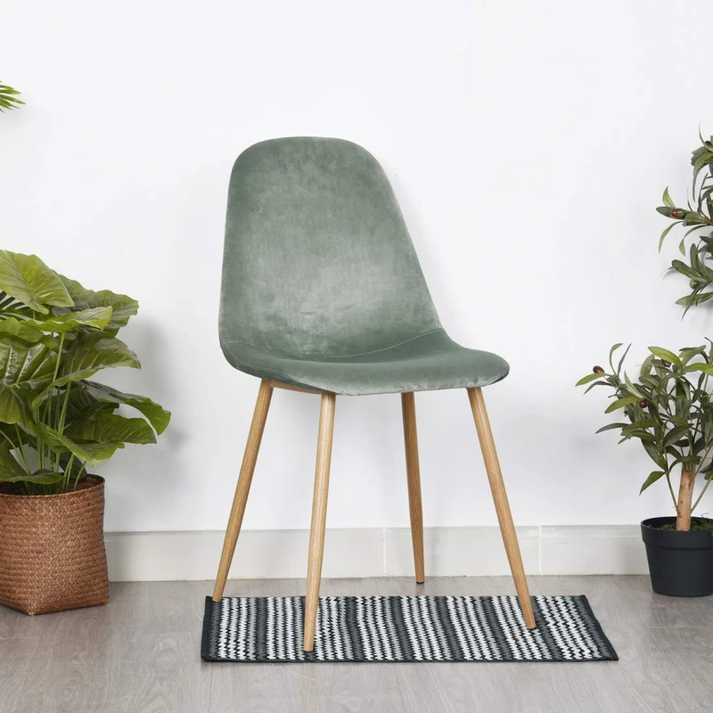 Lot de 2 Chaises Velours Scandinaves,Chaise de Forme Ergonomique avec Dossier Doux et Coussin Incurvé-Pieds en Bois de Hêtre Massif pour Salle à Manger,Patio,Salle de Café,Jaune,44.5*47*85.5cm