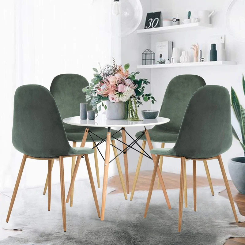 Lot de 2 Chaises Velours Scandinaves,Chaise de Forme Ergonomique avec Dossier Doux et Coussin Incurvé-Pieds en Bois de Hêtre Massif pour Salle à Manger,Patio,Salle de Café,Jaune,44.5*47*85.5cm