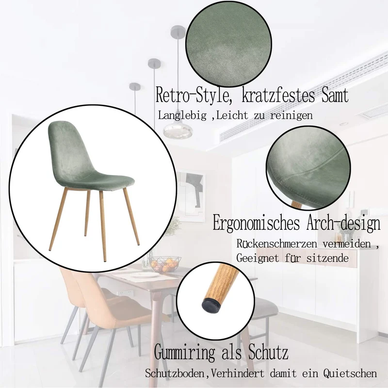 Lot de 2 Chaises Velours Scandinaves,Chaise de Forme Ergonomique avec Dossier Doux et Coussin Incurvé-Pieds en Bois de Hêtre Massif pour Salle à Manger,Patio,Salle de Café,Jaune,44.5*47*85.5cm