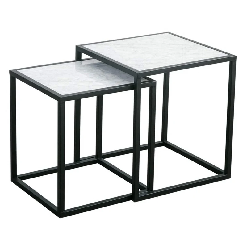 XWZJY Marbre Nordique Tables gigognes, Table Basse 2 pièces, Carré Table d'appoint empilable pour Le Salon Accueil, 40 x 40 x 45 cm + 45 x 45 x 50 cm