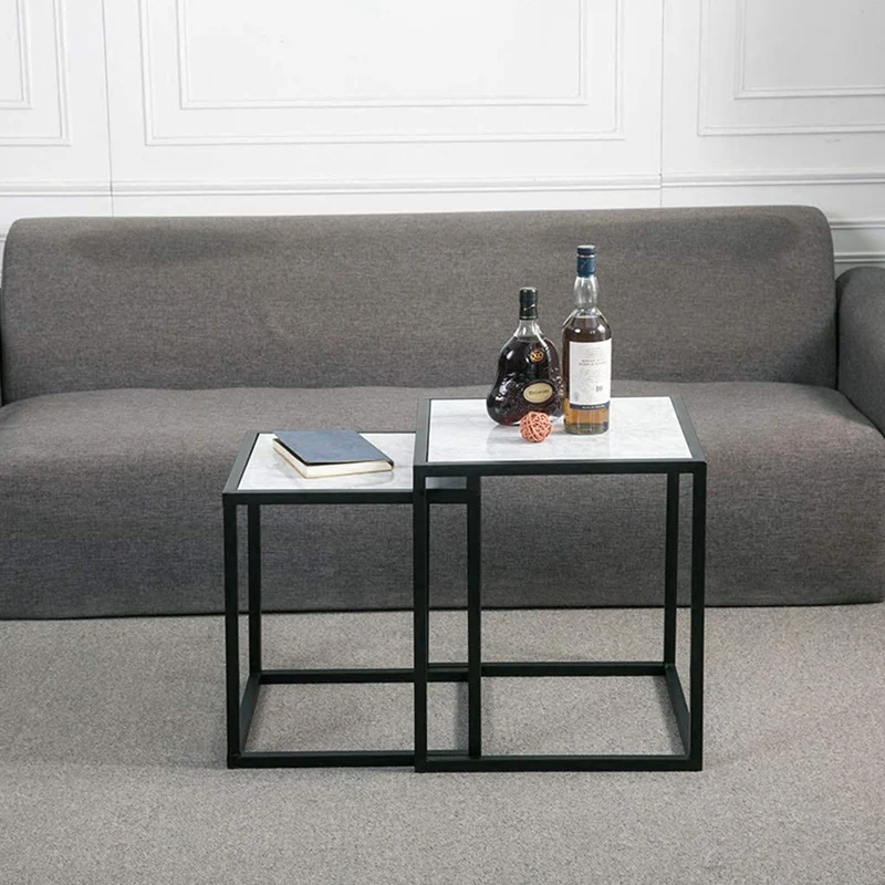 XWZJY Marbre Nordique Tables gigognes, Table Basse 2 pièces, Carré Table d'appoint empilable pour Le Salon Accueil, 40 x 40 x 45 cm + 45 x 45 x 50 cm