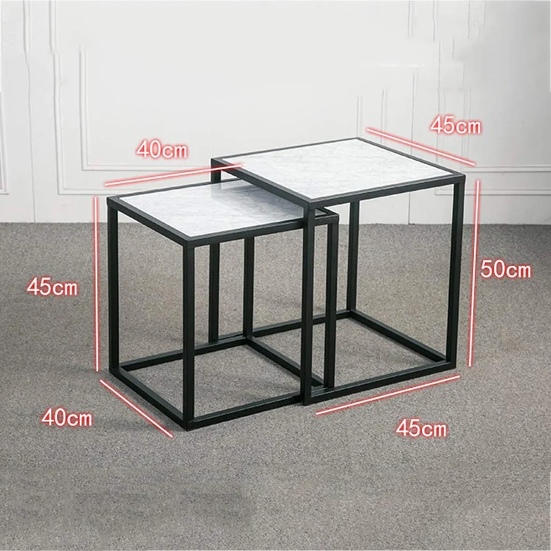 XWZJY Marbre Nordique Tables gigognes, Table Basse 2 pièces, Carré Table d'appoint empilable pour Le Salon Accueil, 40 x 40 x 45 cm + 45 x 45 x 50 cm