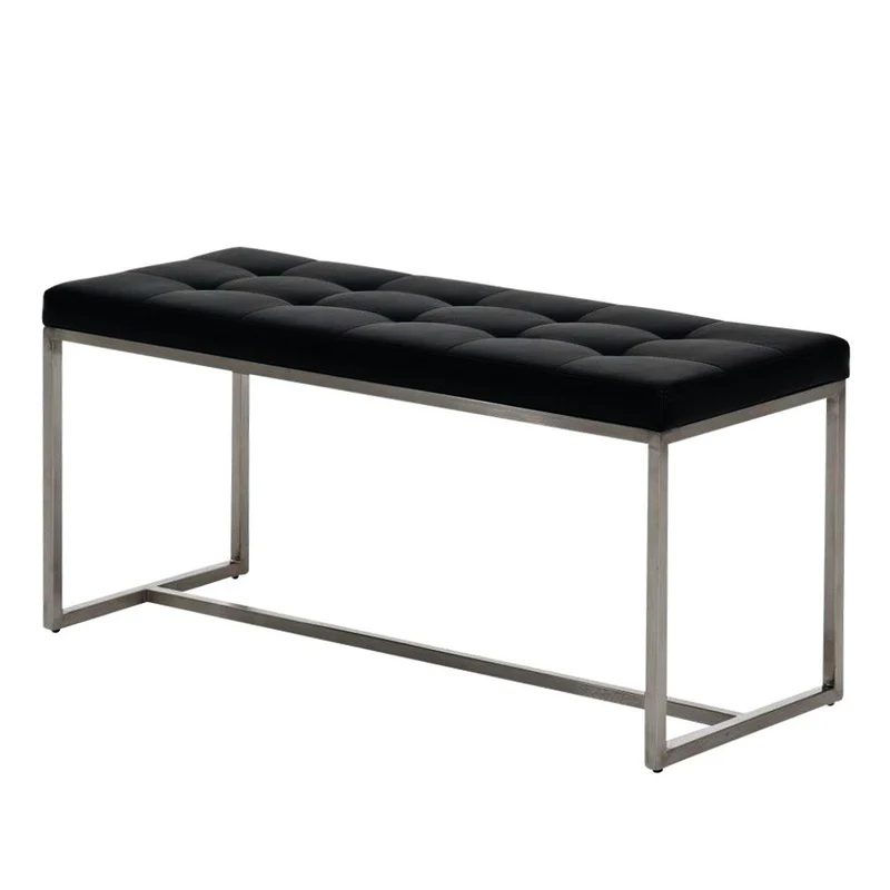 CLP Banc BARCI Similicuir Rembourrage Épais I Banquette De Cuisine Design Moderne I Siège De 2 Places Hauteur Assise 48 cm I Support en Acier Inoxydable Noir