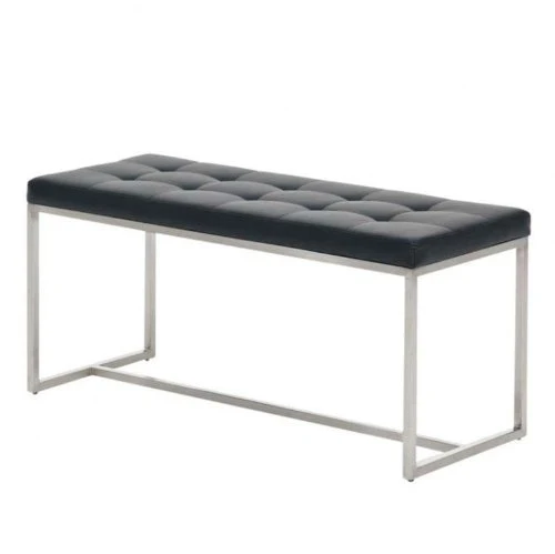 CLP Banc BARCI Similicuir Rembourrage Épais I Banquette De Cuisine Design Moderne I Siège De 2 Places Hauteur Assise 48 cm I Support en Acier Inoxydable Noir