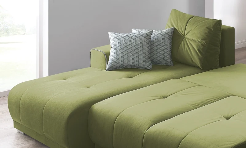 Bobochic LISBONA Canapé Angle Gauche Convertible 4 places avec coussins Vert 236 x 165 x 81 cm