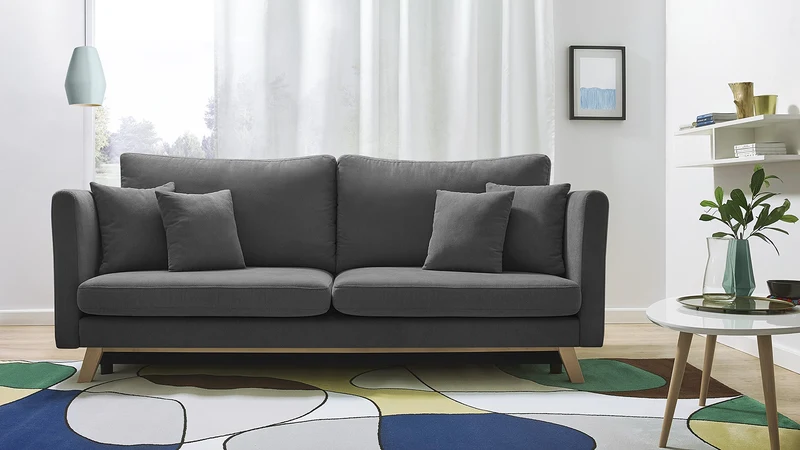 Bobochic TRIPLO Canapé 3 Places Convertible Gris Foncé, 216 x 105 x 76 cm