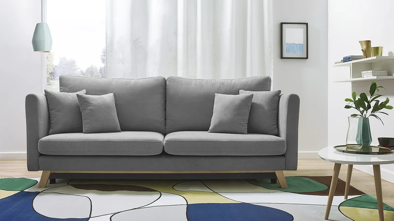 Bobochic TRIPLO Canapé 3 Places Convertible Gris Clair, 216 x 105 x 76 cm