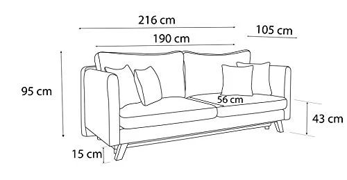 Bobochic TRIPLO Canapé 3 Places Convertible Gris Clair, 216 x 105 x 76 cm