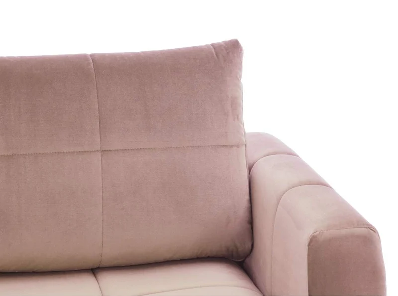 Loungitude Canapé d'angle réversible, convertible en velours rose et pieds bois clair avec coffre