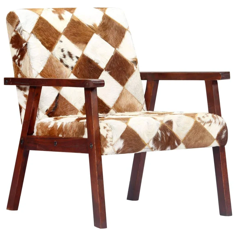 Tidyard Fauteuil de Salon | Fauteuil Relax 61 x 69 x 72 cm en Cuir Véritable de Chèvre Blanc et Marron