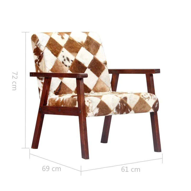 Tidyard Fauteuil de Salon | Fauteuil Relax 61 x 69 x 72 cm en Cuir Véritable de Chèvre Blanc et Marron