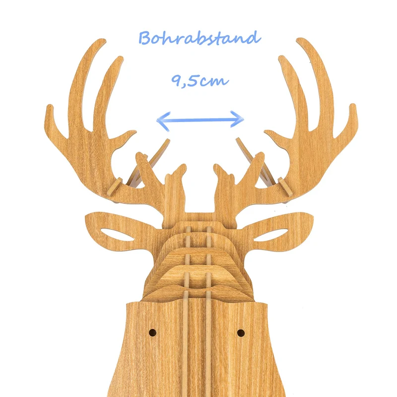 bambuswald Tête d'animal en Bois - Trophée/Décoration en Optique 3D - Cerf 40x25x55 | Chambre Bébé & Enfant | Décoration Murale | Panneau Mural Animal Trophy Wandskupltur Tête + Manuel Allemand