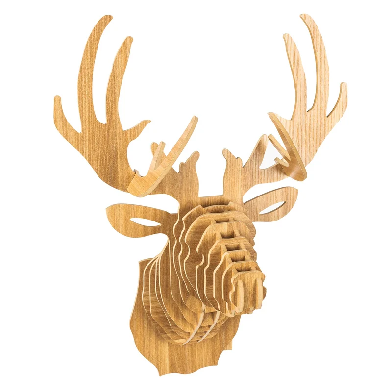bambuswald Tête d'animal en Bois - Trophée/Décoration en Optique 3D - Cerf 40x25x55 | Chambre Bébé & Enfant | Décoration Murale | Panneau Mural Animal Trophy Wandskupltur Tête + Manuel Allemand