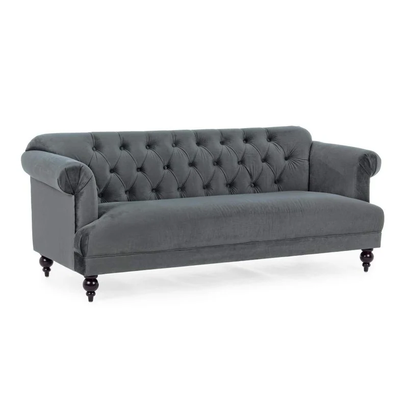 ARREDinITALY Canapé 3P Gris en Polyester Effet Velours - Livraison au Plan