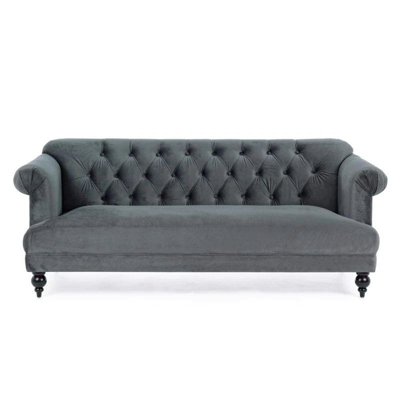 ARREDinITALY Canapé 3P Gris en Polyester Effet Velours - Livraison au Plan