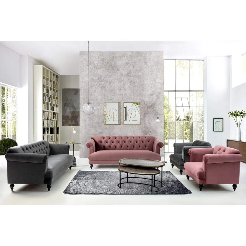 ARREDinITALY Canapé 3P Gris en Polyester Effet Velours - Livraison au Plan