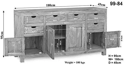 Long buffet - Bois massif d'acacia blanchi - NATURE WHITE #84
