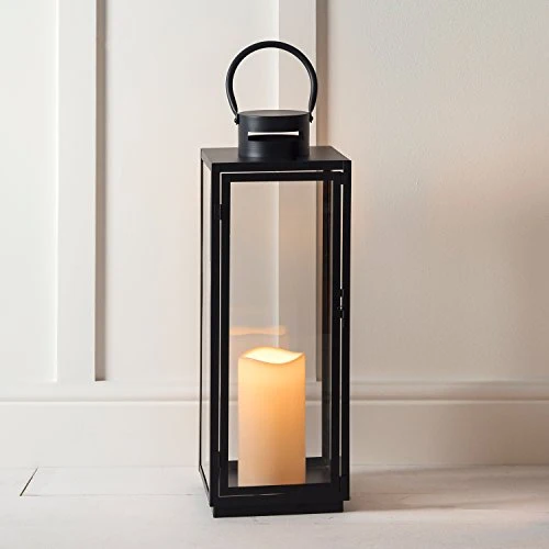 Lights4fun Grande Lanterne Noire en Métal avec Bougie LED pour Jardin à Piles, 65cm