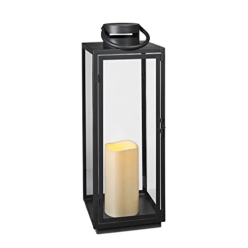 Lights4fun Grande Lanterne Noire en Métal avec Bougie LED pour Jardin à Piles, 65cm