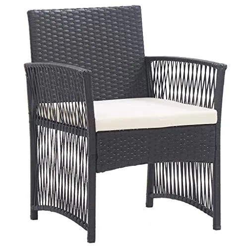 vidaXL 2X Fauteuils de Jardin avec Coussins Chaise de Patio Fauteuil de Terrasse Chaise de Jardin Fauteuil d'Extérieur Noir Résine Tressée