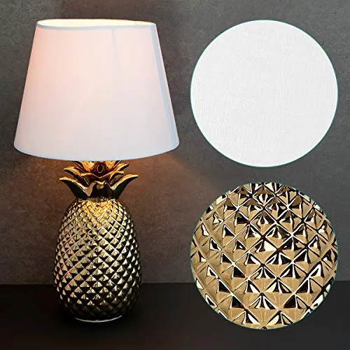 Navaris Lampe LED Forme Ananas - Lampe de Chevet et Veilleuse Design 40 cm en Forme d'Ananas - Lampe de Table Décorative Salon Chambre - Or/Blanc