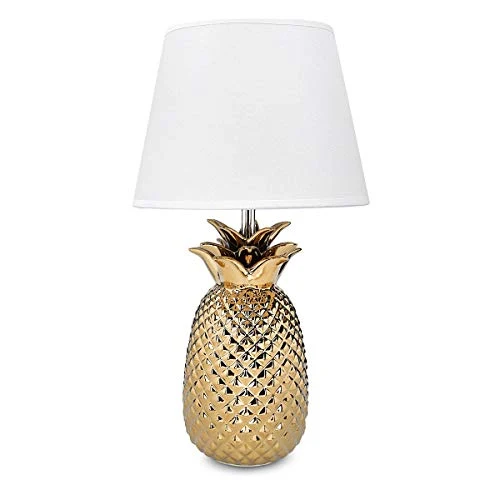 Navaris Lampe LED Forme Ananas - Lampe de Chevet et Veilleuse Design 40 cm en Forme d'Ananas - Lampe de Table Décorative Salon Chambre - Or/Blanc