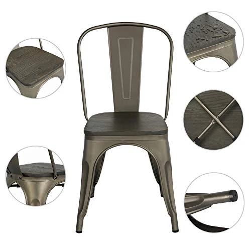Yaheetech Lot de 4 Chaises Salle à Manger Industriel Empilable Tabouret Cuisine Jardin Balcon Métallique Marron en Fer/Métal Bois 45 cm de Hauteur Capacité de 150 kg Exterieur Interieur
