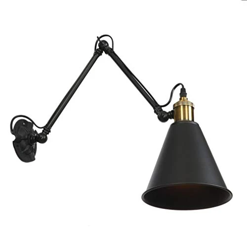 Applique murale spots de Mur lampe de lecture Vintage salle de séjour applique industriel style réglable conception, Lampe de Mur pour chambre à coucher Salle d'étude bureau 1- E27, noir métal ombre