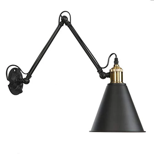 Applique murale spots de Mur lampe de lecture Vintage salle de séjour applique industriel style réglable conception, Lampe de Mur pour chambre à coucher Salle d'étude bureau 1- E27, noir métal ombre